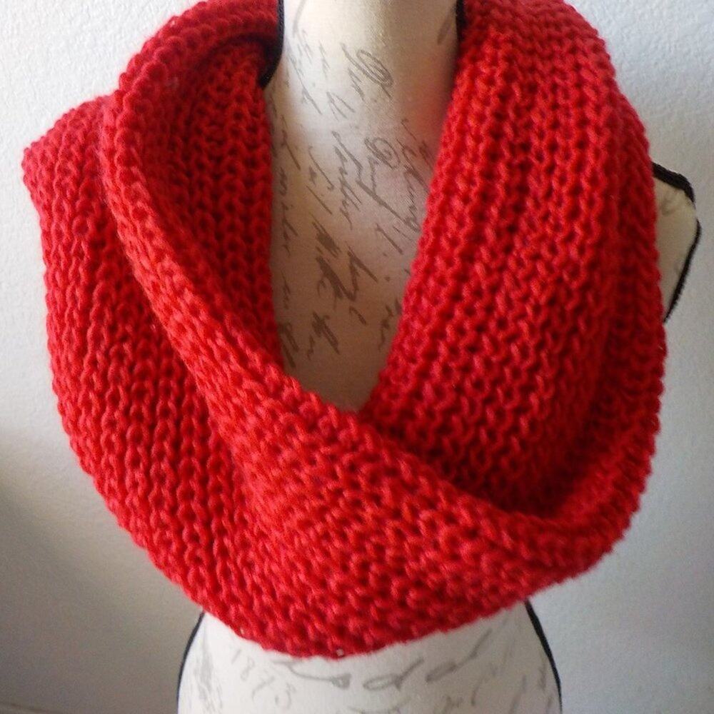 Red Scarf Open Knit Infinity Wrap Comfy Warm Classic